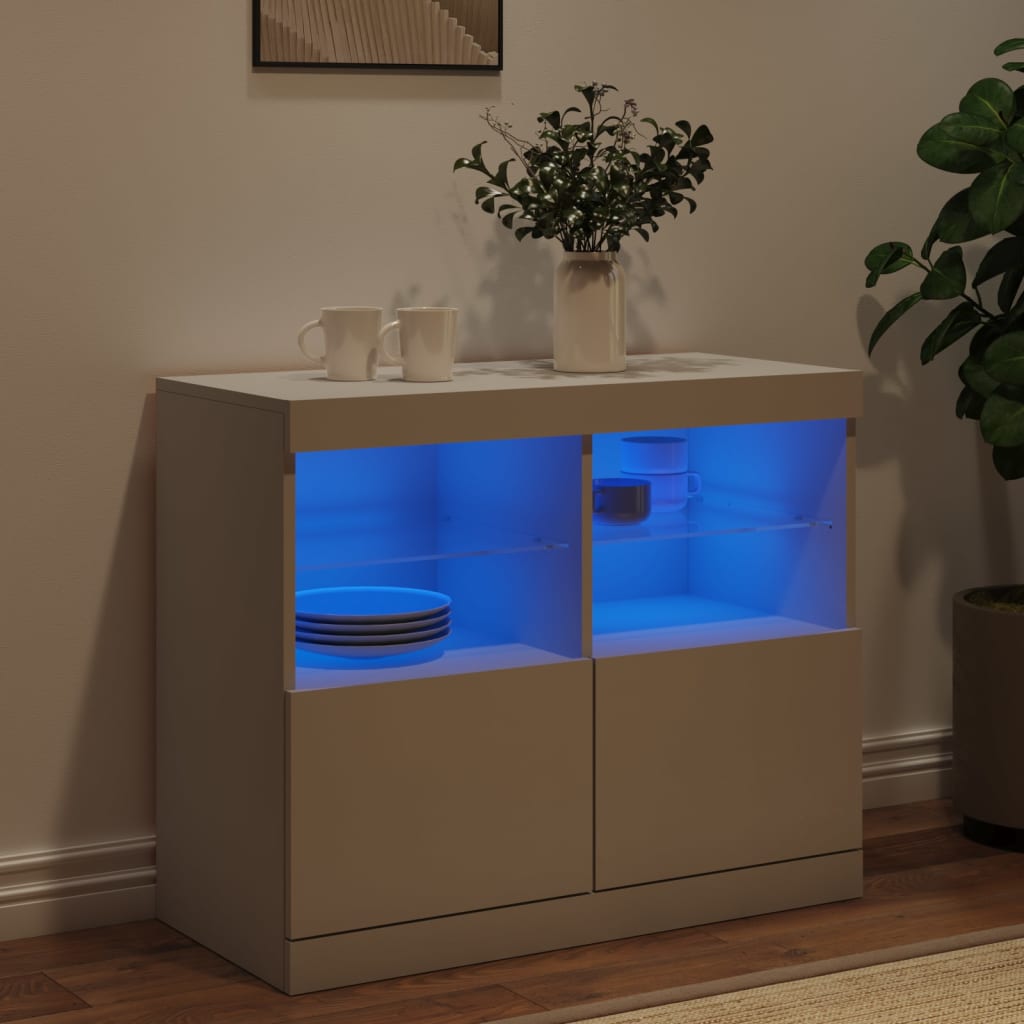 Buffet avec lumières LED blanc 81x37x67 cm Buffets & bahuts vidaXL   