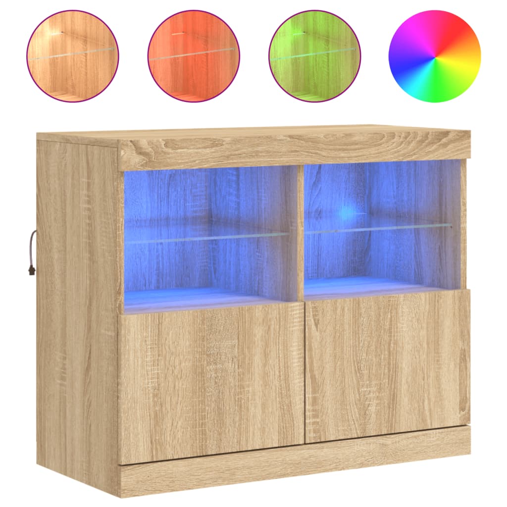 Buffet avec lumières LED chêne sonoma 81x37x67 cm Buffets & bahuts vidaXL   