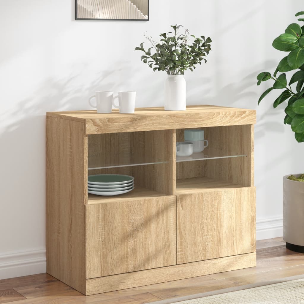 Buffet avec lumières LED chêne sonoma 81x37x67 cm Buffets & bahuts vidaXL   