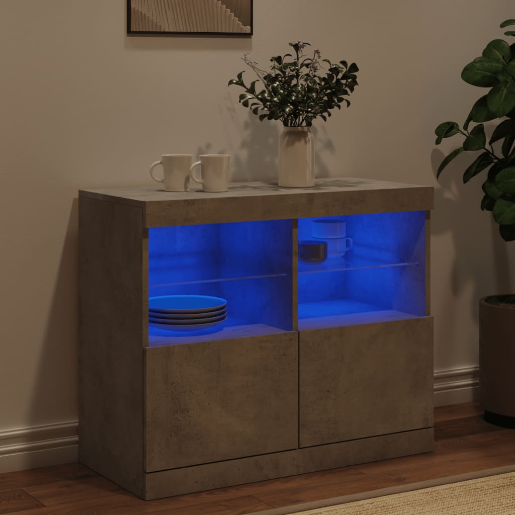 Buffet avec lumières LED gris béton 81x37x67 cm Buffets & bahuts vidaXL   