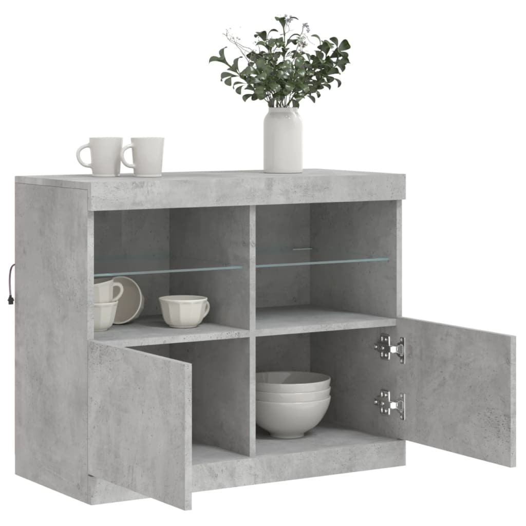 Buffet avec lumières LED gris béton 81x37x67 cm Buffets & bahuts vidaXL   