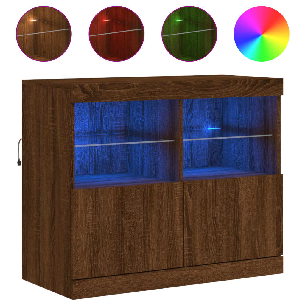 Buffet avec lumières LED chêne marron 81x37x67 cm Buffets & bahuts vidaXL   
