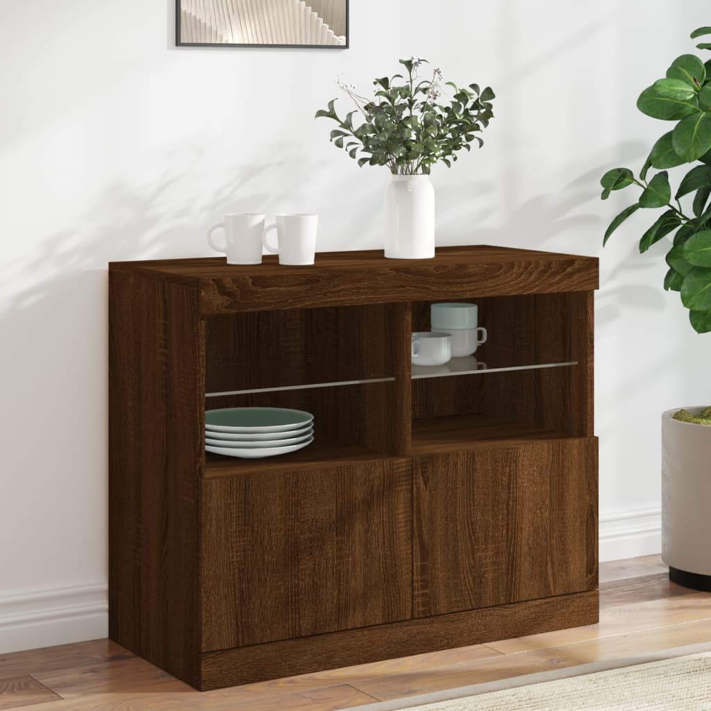 Buffet avec lumières LED chêne marron 81x37x67 cm Buffets & bahuts vidaXL   