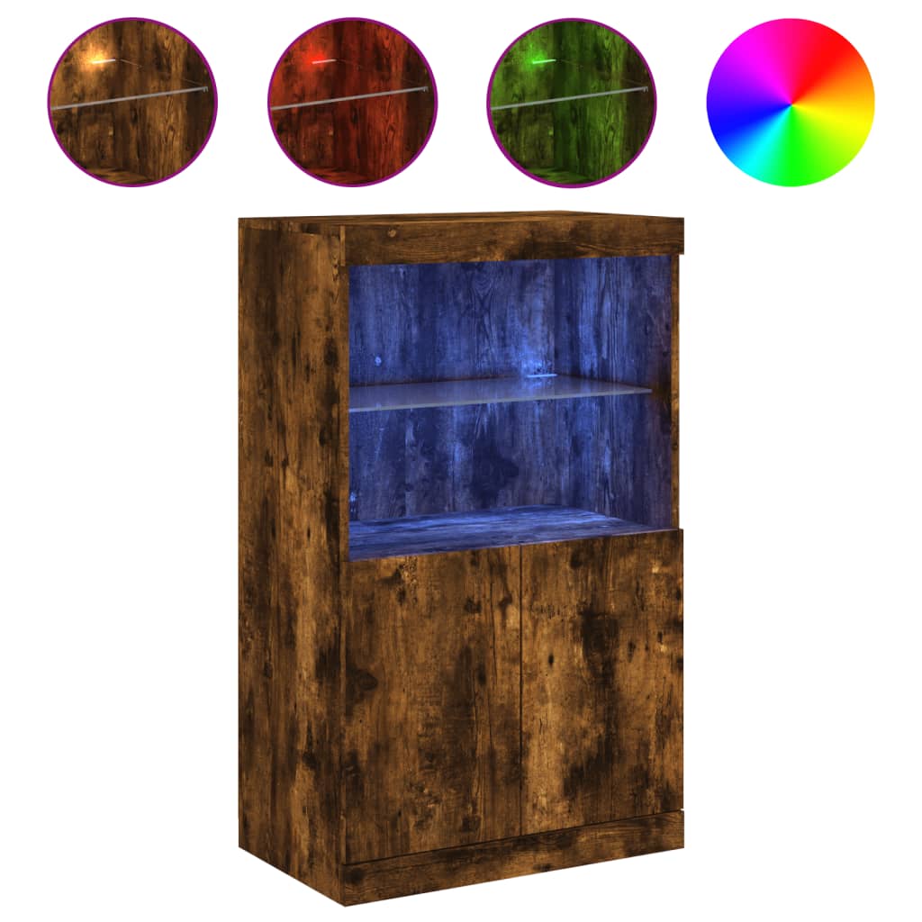 Buffet avec lumières LED chêne fumé 60,5x37x100 cm Buffets & bahuts vidaXL   