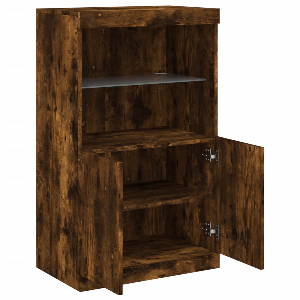 Buffet avec lumières LED chêne fumé 60,5x37x100 cm Buffets & bahuts vidaXL   