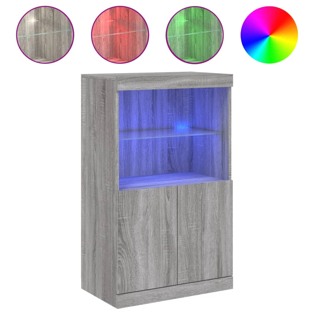 Buffet avec lumières LED sonoma gris 60,5x37x100 cm Buffets & bahuts vidaXL   