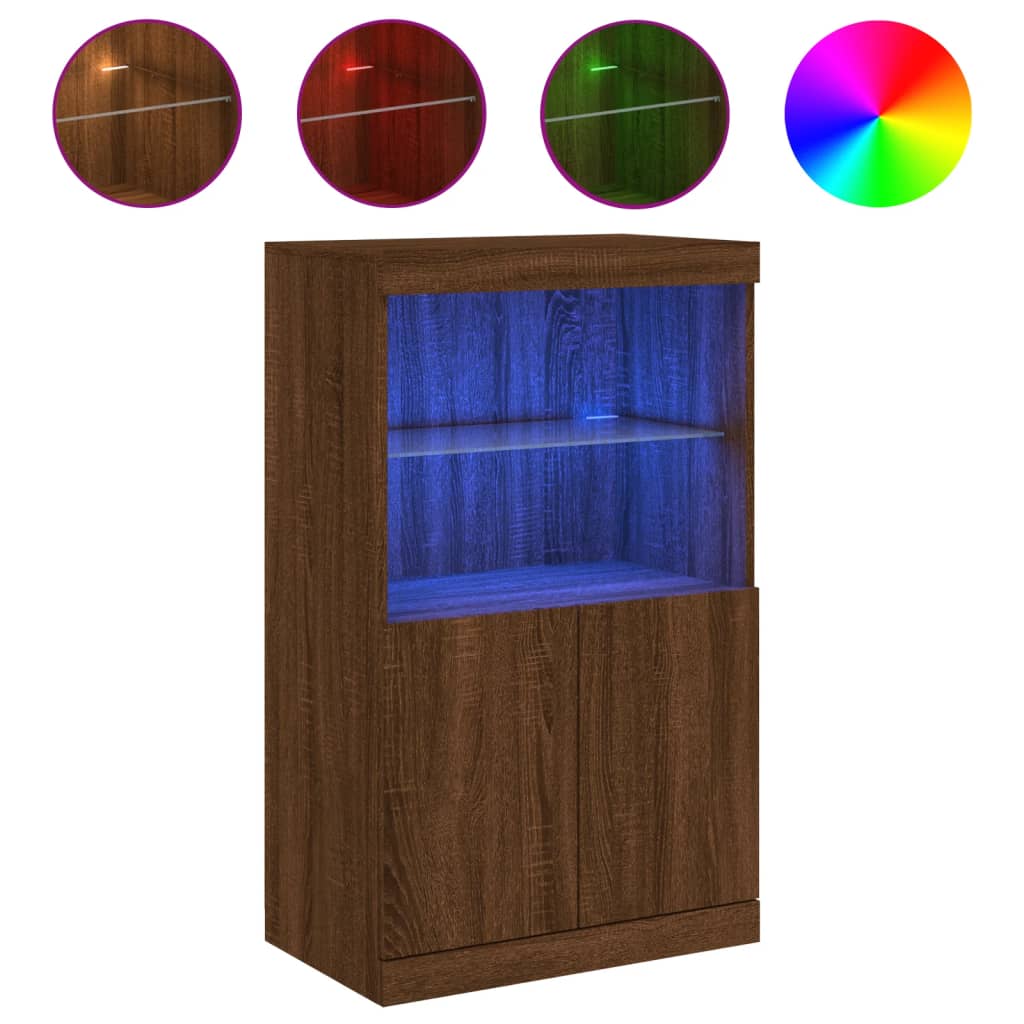 Buffet avec lumières LED chêne marron 60,5x37x100 cm Buffets & bahuts vidaXL   