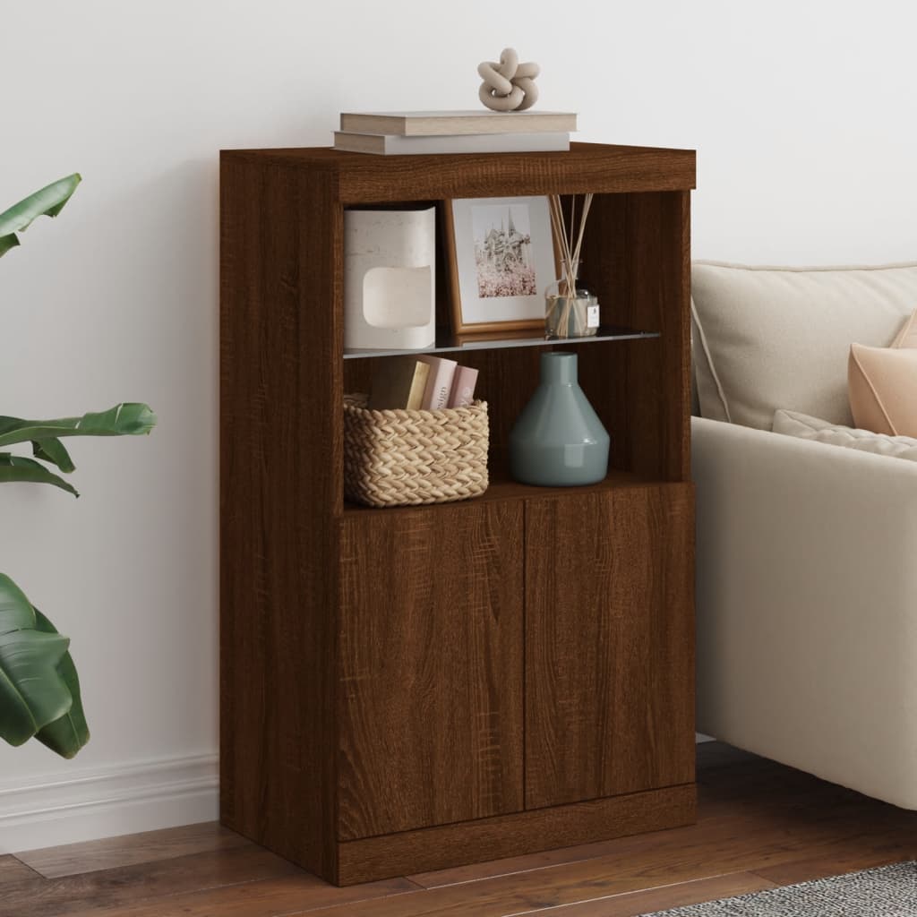 Buffet avec lumières LED chêne marron 60,5x37x100 cm Buffets & bahuts vidaXL   