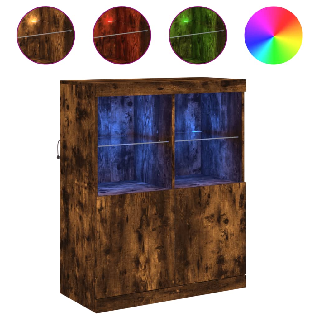 Buffet avec lumières LED chêne fumé 81x37x100 cm Buffets & bahuts vidaXL   