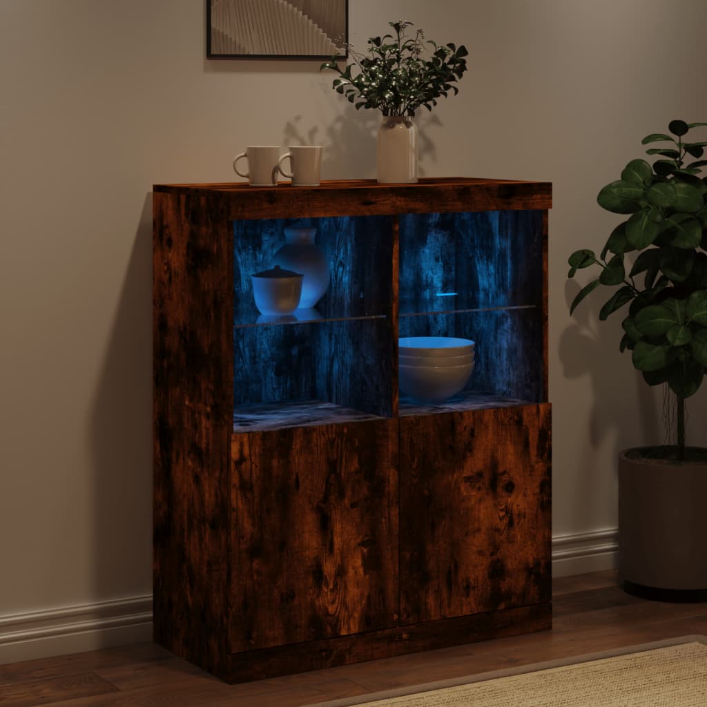 Buffet avec lumières LED chêne fumé 81x37x100 cm Buffets & bahuts vidaXL   