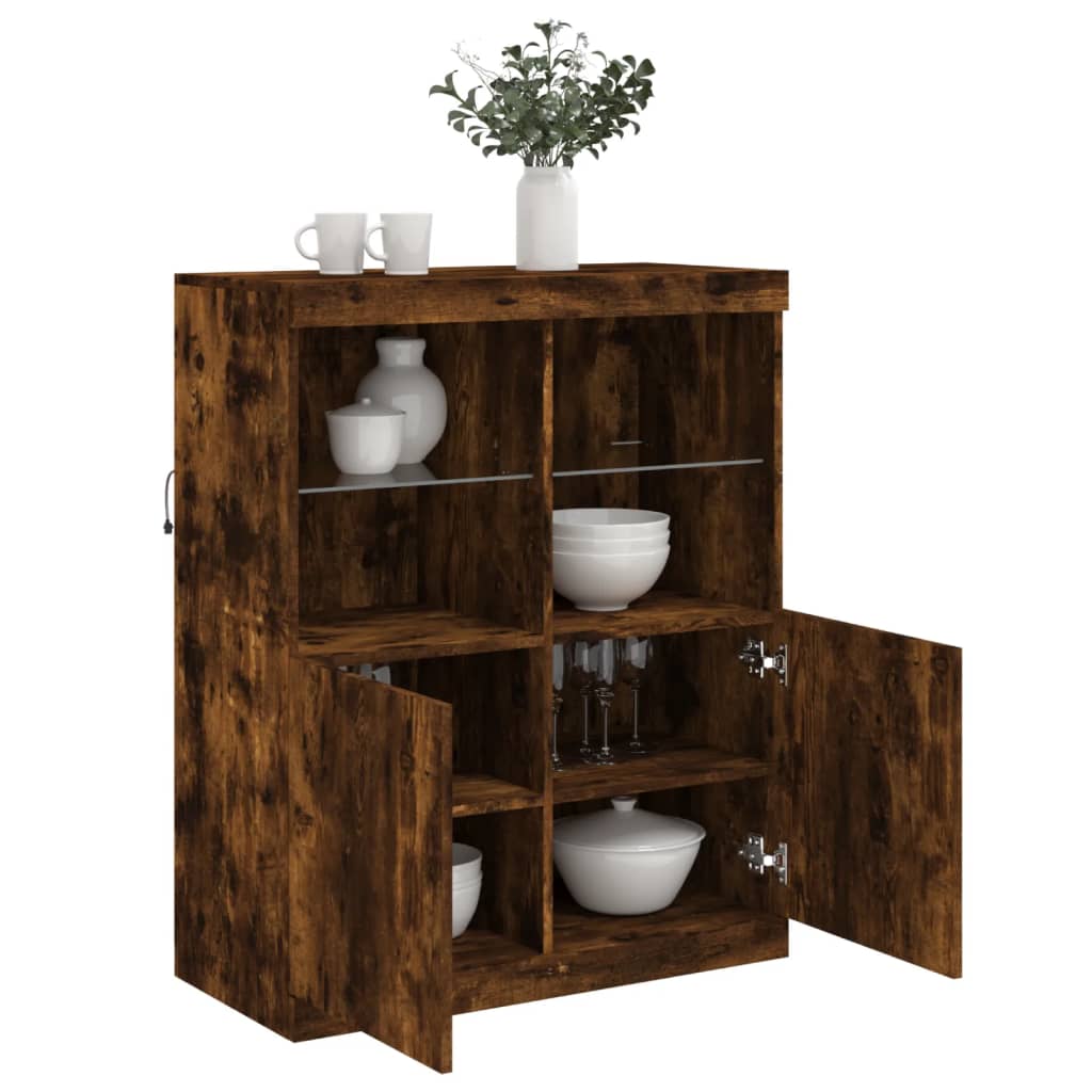 Buffet avec lumières LED chêne fumé 81x37x100 cm Buffets & bahuts vidaXL   