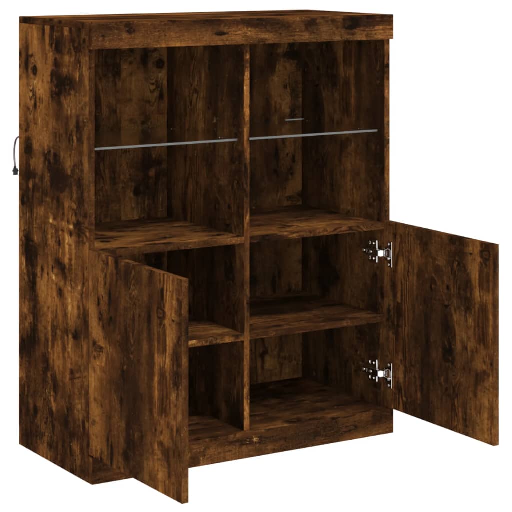 Buffet avec lumières LED chêne fumé 81x37x100 cm Buffets & bahuts vidaXL   
