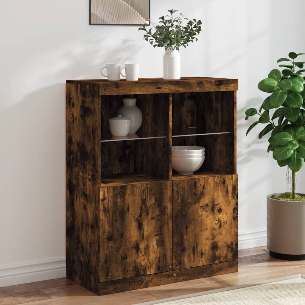 Buffet avec lumières LED chêne fumé 81x37x100 cm Buffets & bahuts vidaXL   