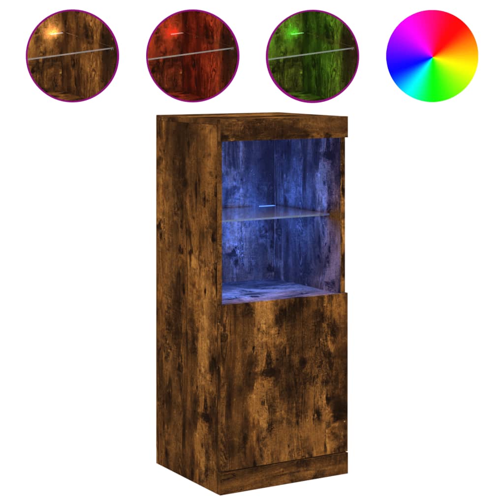 Buffet avec lumières LED chêne fumé 41x37x100 cm Buffets & bahuts vidaXL   