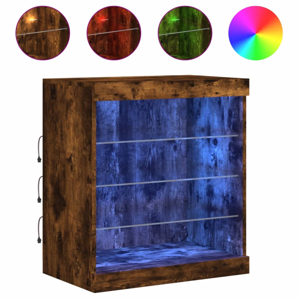 Buffet avec lumières LED chêne fumé 60,5x37x67 cm Buffets & bahuts vidaXL   