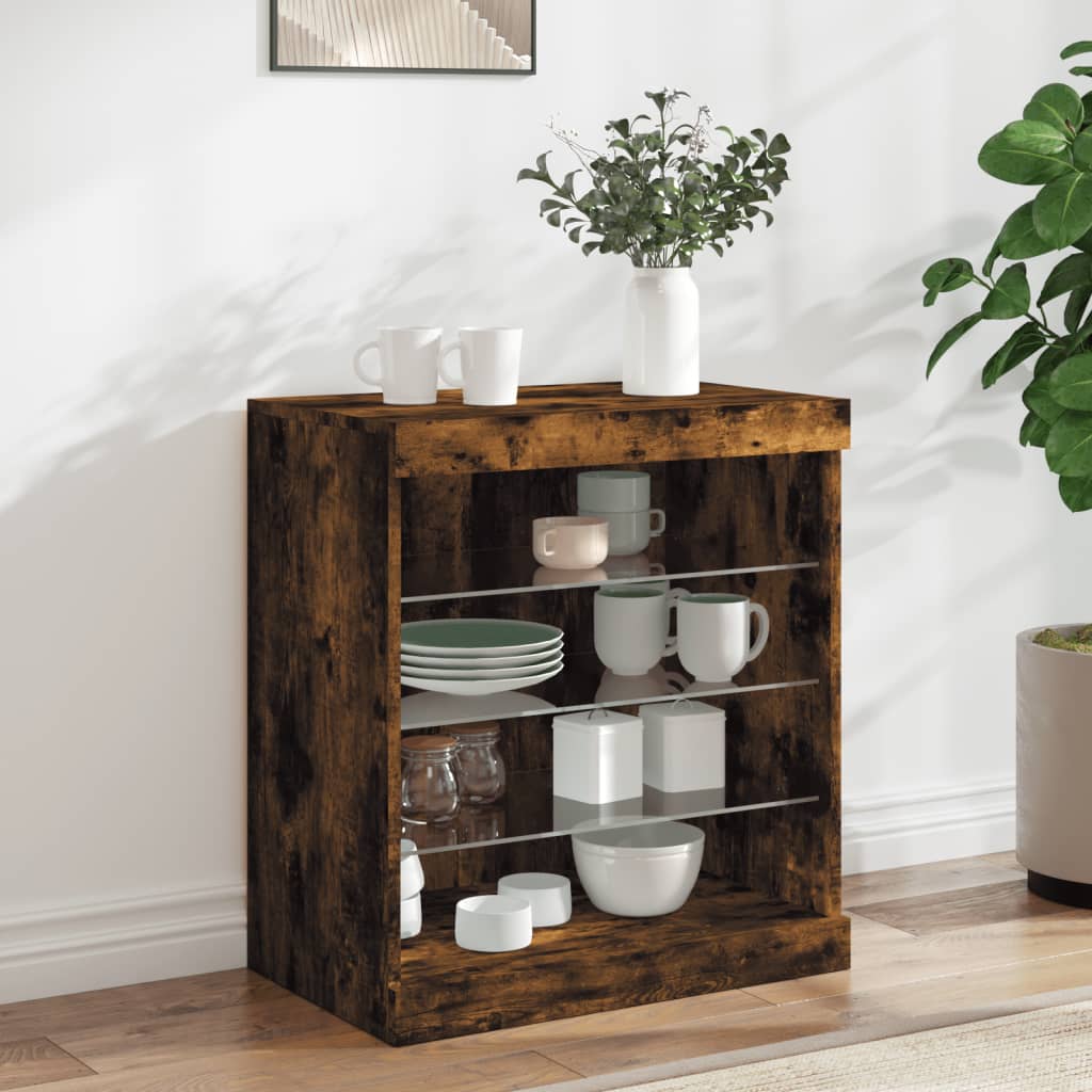 Buffet avec lumières LED chêne fumé 60,5x37x67 cm Buffets & bahuts vidaXL   