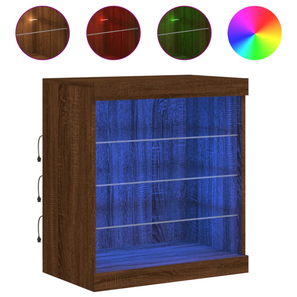 Buffet avec lumières LED chêne marron 60,5x37x67 cm Buffets & bahuts vidaXL   