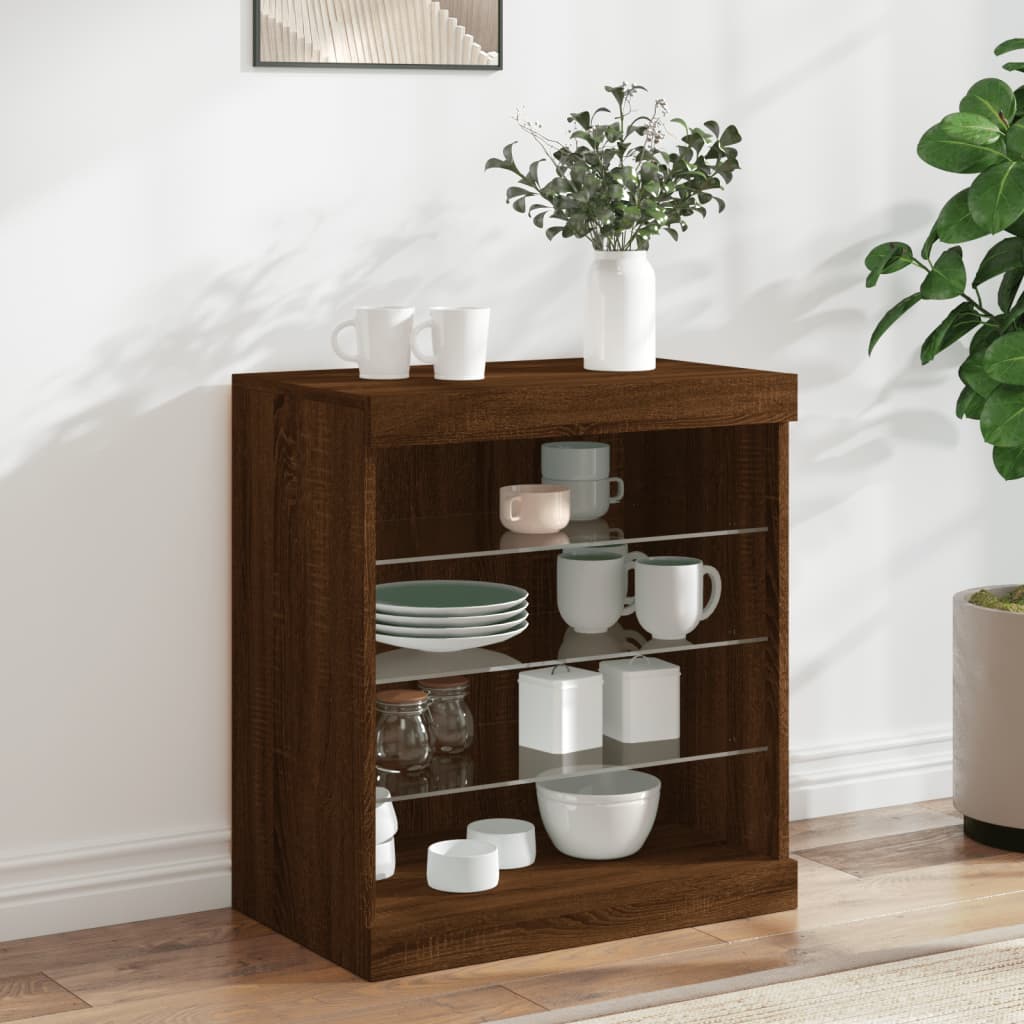 Buffet avec lumières LED chêne marron 60,5x37x67 cm Buffets & bahuts vidaXL   