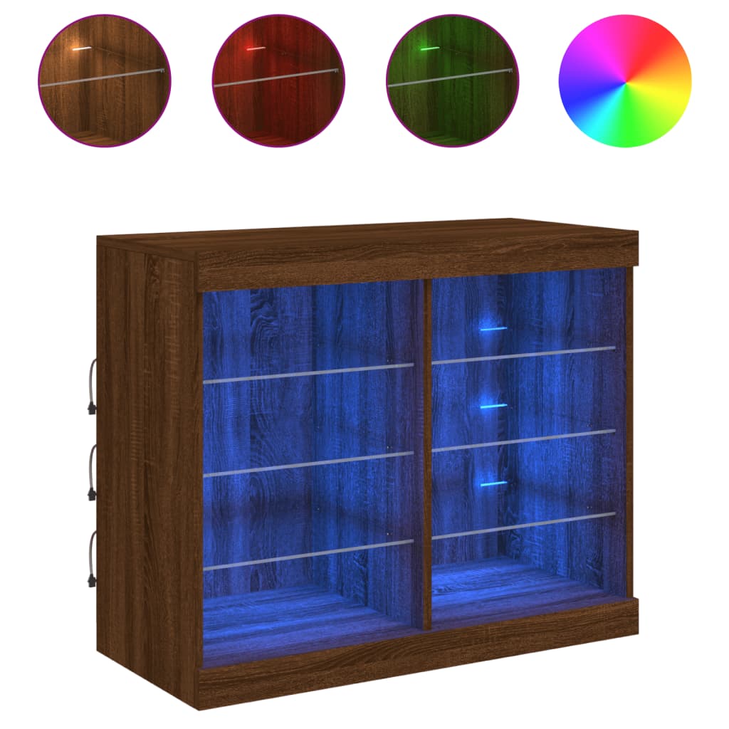 Buffet avec lumières LED chêne marron 81x37x67 cm Buffets & bahuts vidaXL   