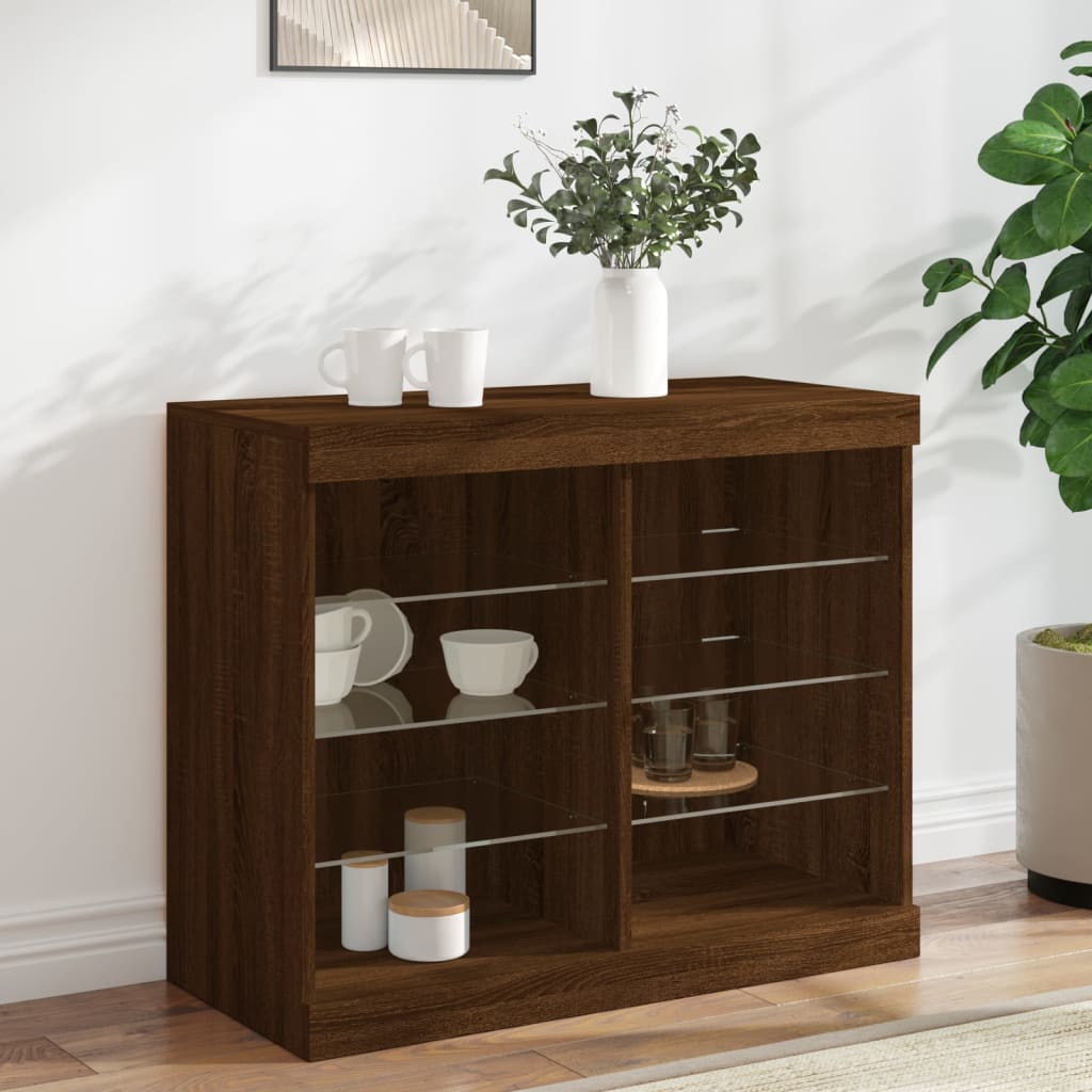 Buffet avec lumières LED chêne marron 81x37x67 cm Buffets & bahuts vidaXL   