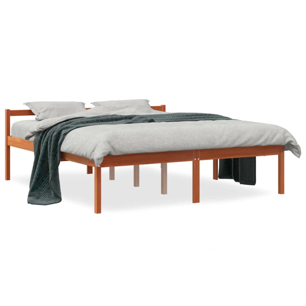 Lit pour personne âgée cire marron 150x200cm bois de pin massif Lits & cadres de lit vidaXL   