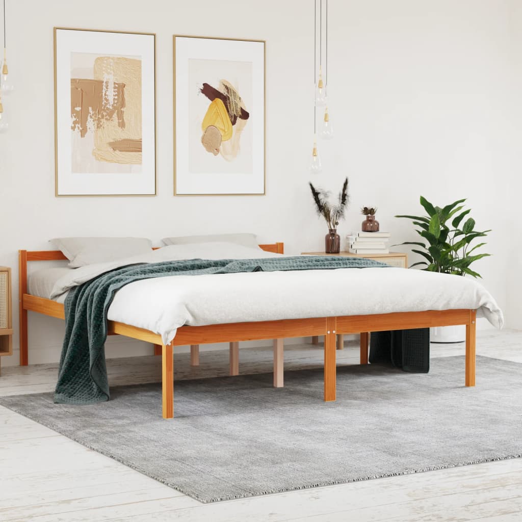 Lit pour personne âgée cire marron 160x200cm bois de pin massif Lits & cadres de lit vidaXL   
