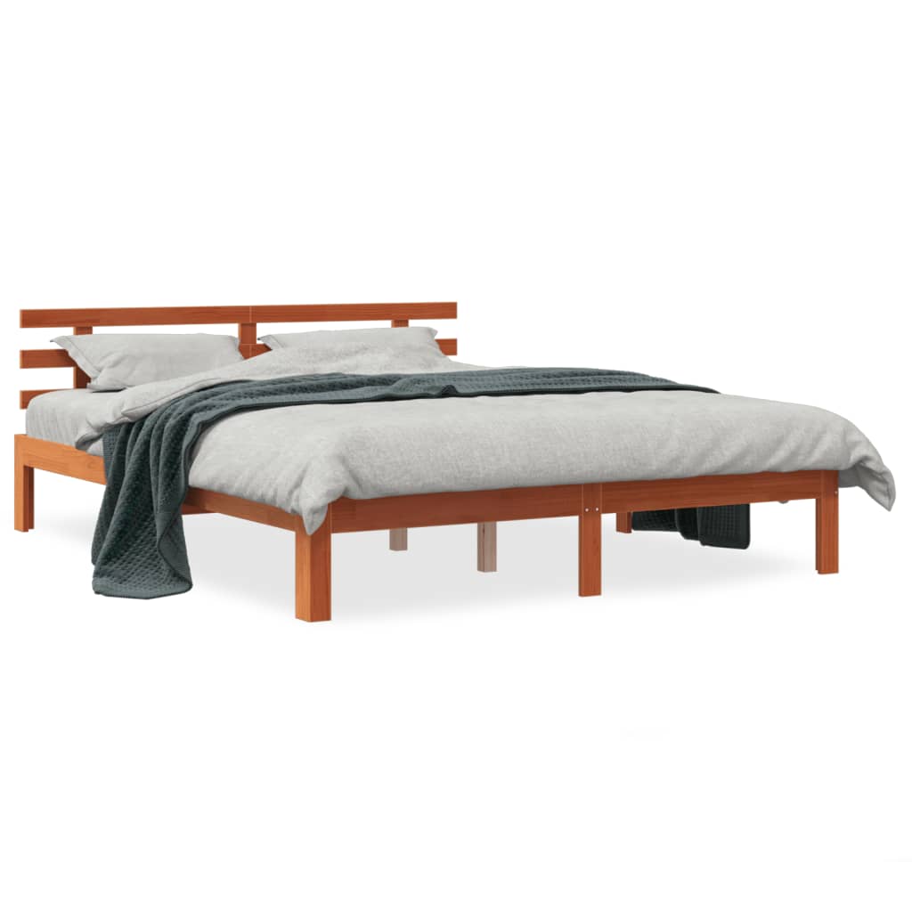 Cadre de lit et tête de lit cire marron 150x200 cm bois de pin Lits & cadres de lit vidaXL   