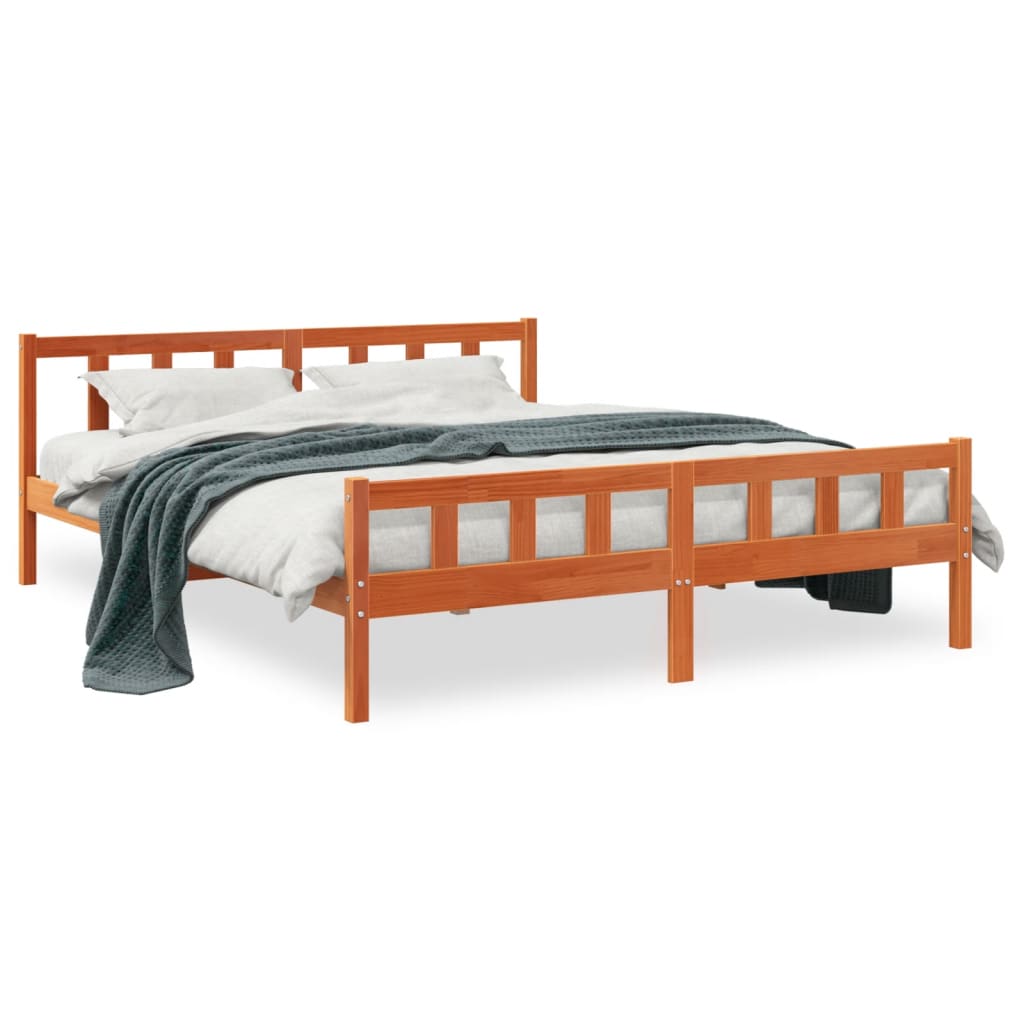 Cadre de lit et tête de lit cire marron 160x200 cm bois de pin Lits & cadres de lit vidaXL   