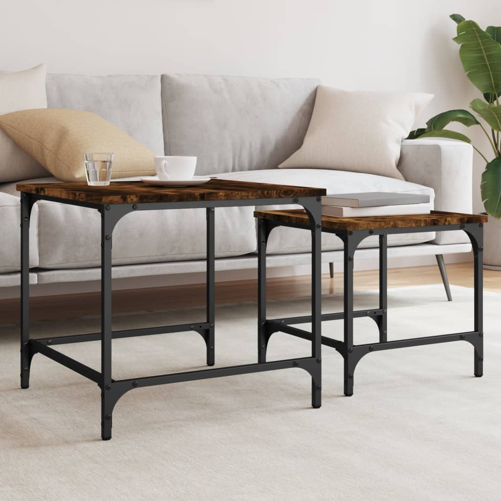 Tables basses gigognes 2 pcs chêne fumé bois d'ingénierie Tables basses vidaXL   