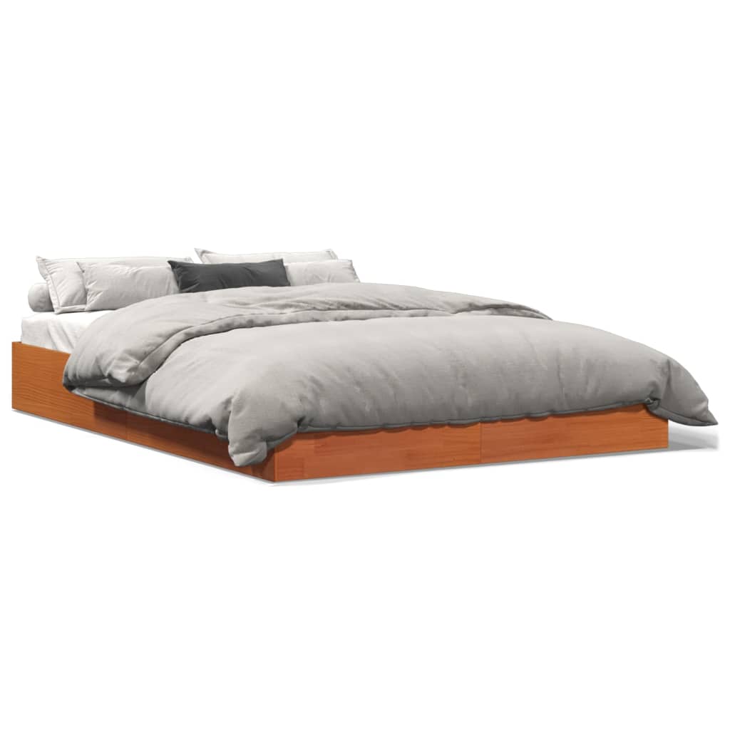 Cadre de lit cire marron 140x190 cm bois de pin massif Lits & cadres de lit vidaXL   