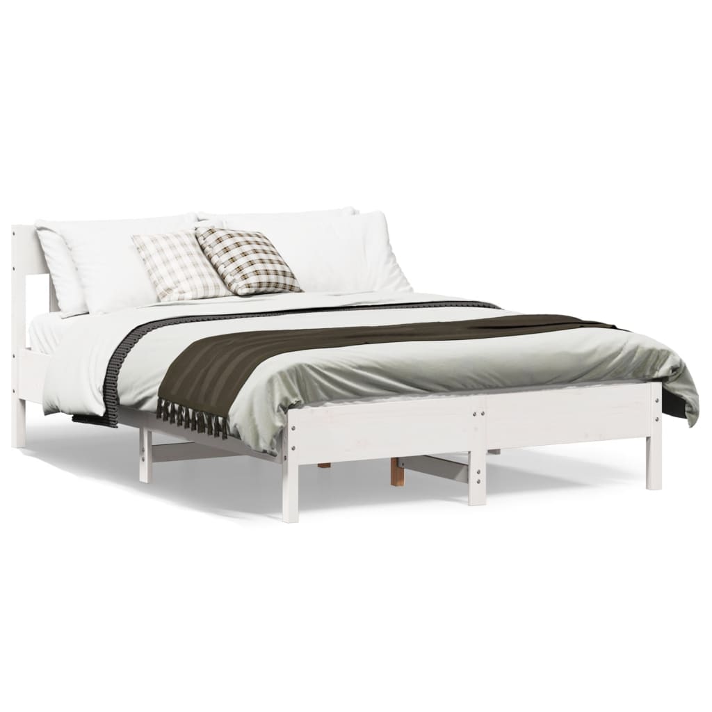 Cadre de lit avec tête de lit blanc 150x200 cm bois pin massif Lits & cadres de lit vidaXL   