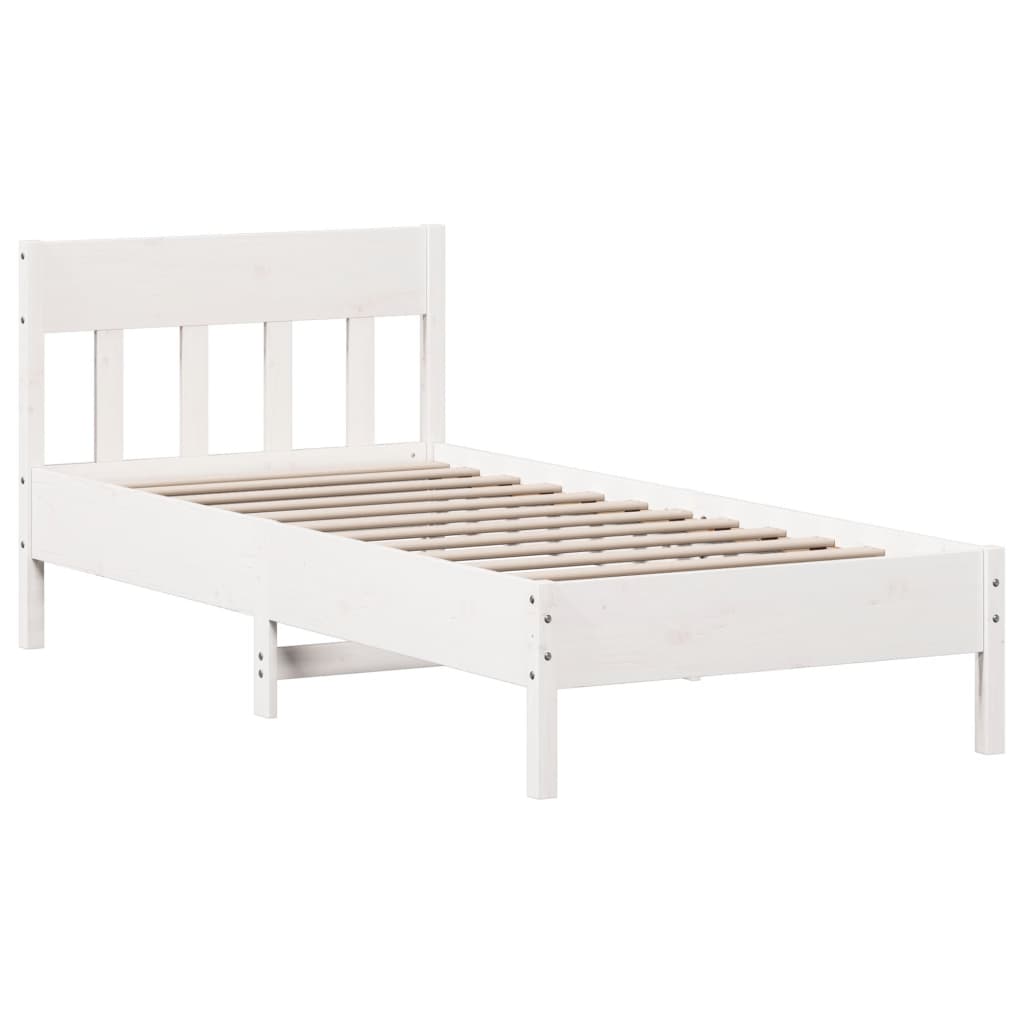 Cadre de lit avec tête de lit blanc 90x200cm bois de pin massif Lits & cadres de lit vidaXL   